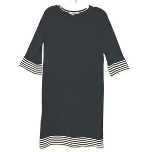 Boden Shift Dress Black Crew Neck Striped Cuffs Hem Nautical Minimalist US10